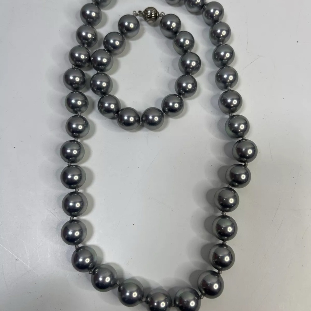 MASAMI South Sea Silver Tone Necklace & Bracelet 925 Sterling Silver Ball Clasp